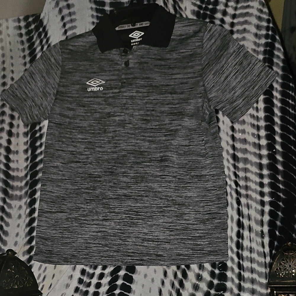EUC Youth Boys Umbro Black, Gray And White Polo Shirt